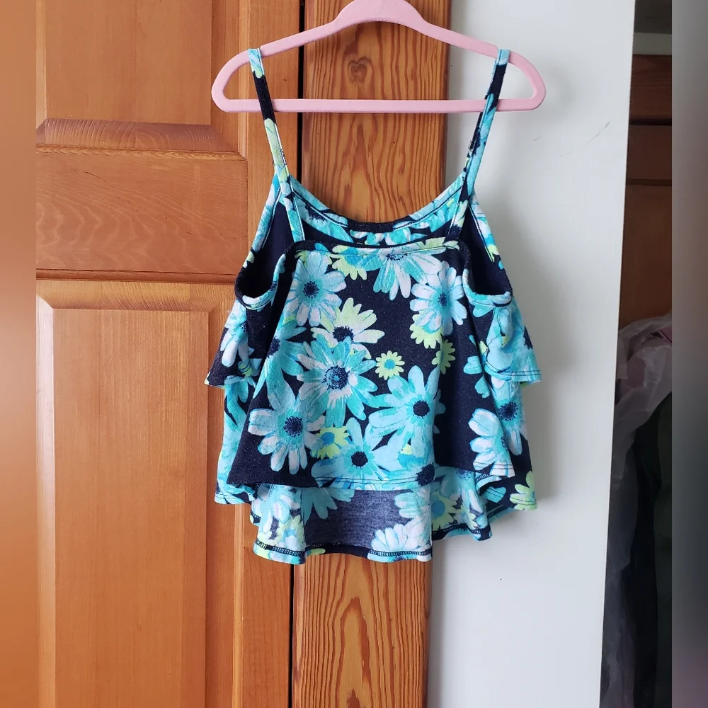 Floral Blue Teal Navy Kids Teired Layered Swing Flowy Tank Top 7 Justice